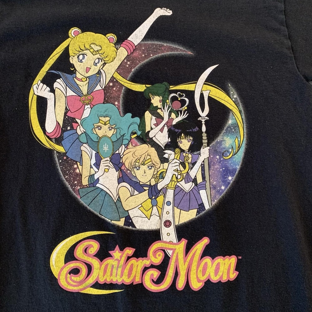 Sailor Moon Shirt Womens S Black Anime Graphic Tee Scouts Casual Toei Crew Neck